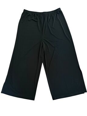 CAROLINE ROSE Cropped Wide Leg High Rise Flowy Pants Elastic Waist Black Size 3X